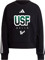 adidas Women's South Florida Bulls Black 3-Stripe Crew Pullover Sweatshirt