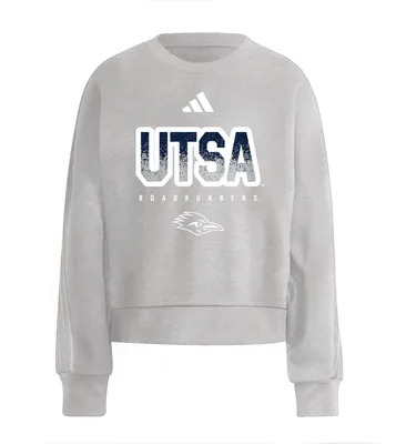 adidas Women's UT San Antonio Roadrunners Grey 3-Stripe Crew Pullover Sweatshirt