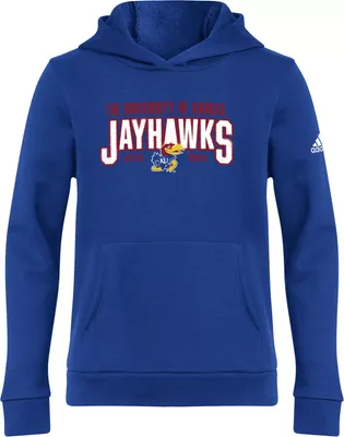 adidas Youth Kansas Jayhawks Blue Oversize Pullover Fleece Hoodie