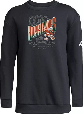 adidas Youth Miami Hurricanes Black Wave Spray Crew Pullover Sweatshirt