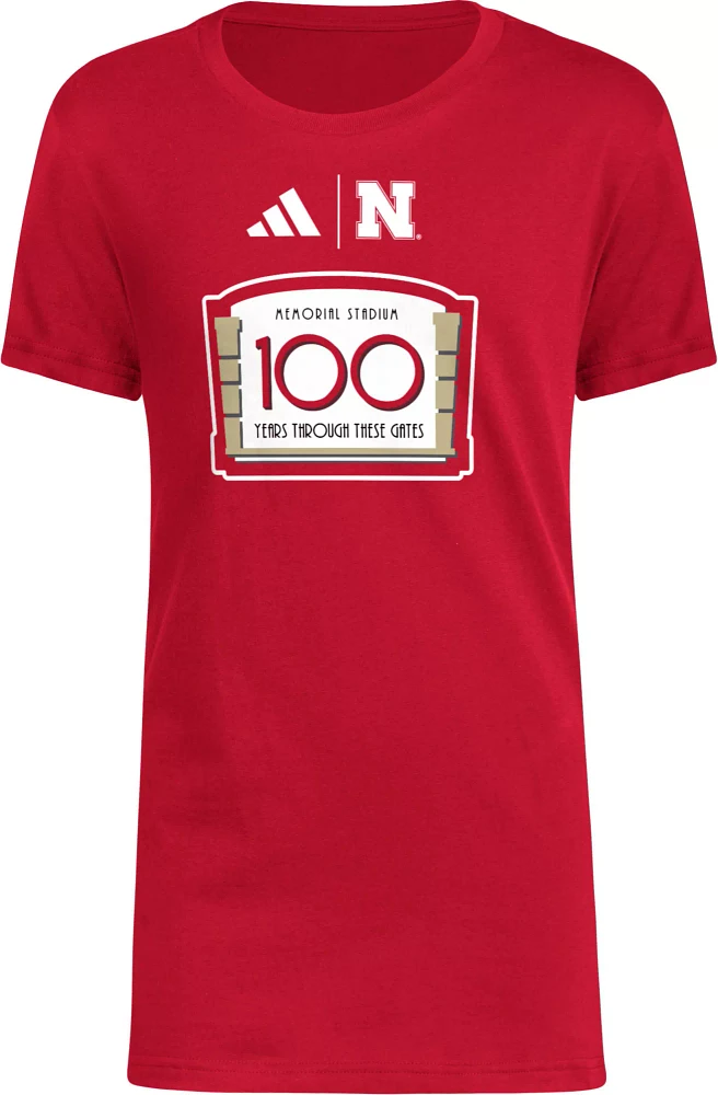 adidas Youth Nebraska Cornhuskers Red Memorial Stadium 100 Years T-Shirt