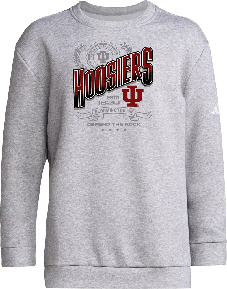 adidas Youth Indiana Hoosiers Medium Grey Wave Spray Crew Pullover Sweatshirt