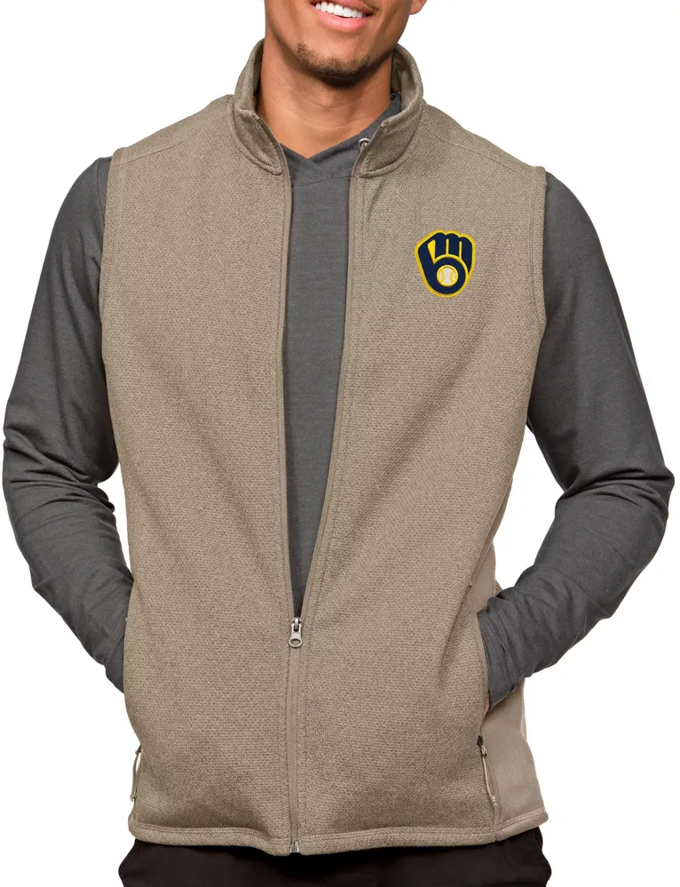 Antigua Men's Milwaukee Brewers Oatmeal Course Vest