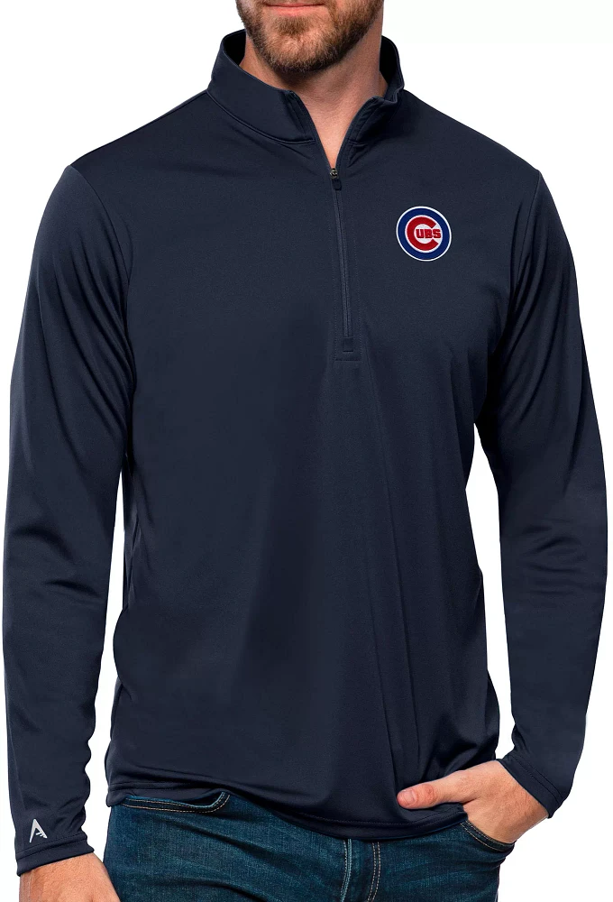 Antigua Women's Chicago Cubs Navy Tribute 1/4 Zip Pullover