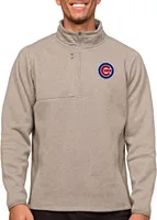 Antigua Men's Chicago Cubs Oatmeal 1/4 Zip Course Pullover