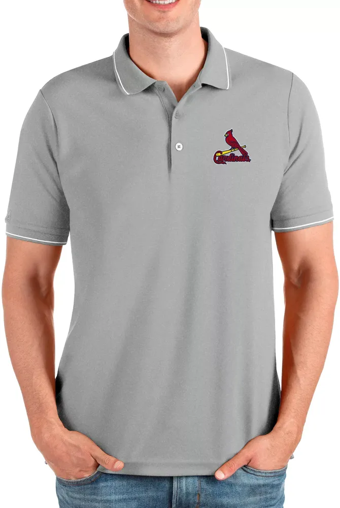 Antigua Men's St. Louis Cardinals Gray Affluent Pique Knit Polo