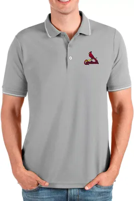 Antigua Men's St. Louis Cardinals Gray Affluent Pique Knit Polo