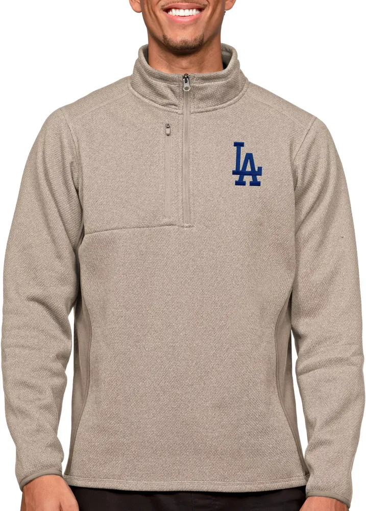 Antigua Men's Los Angeles Dodgers Oatmeal 1/4 Zip Course Pullover