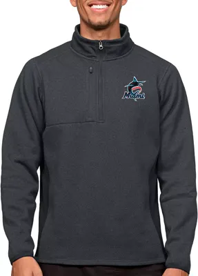 Antigua Men's Miami Marlins Charcoal 1/4 Zip Course Pullover