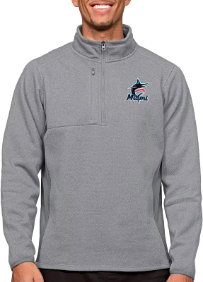 Antigua Men's Miami Marlins Gray 1/4 Zip Course Pullover