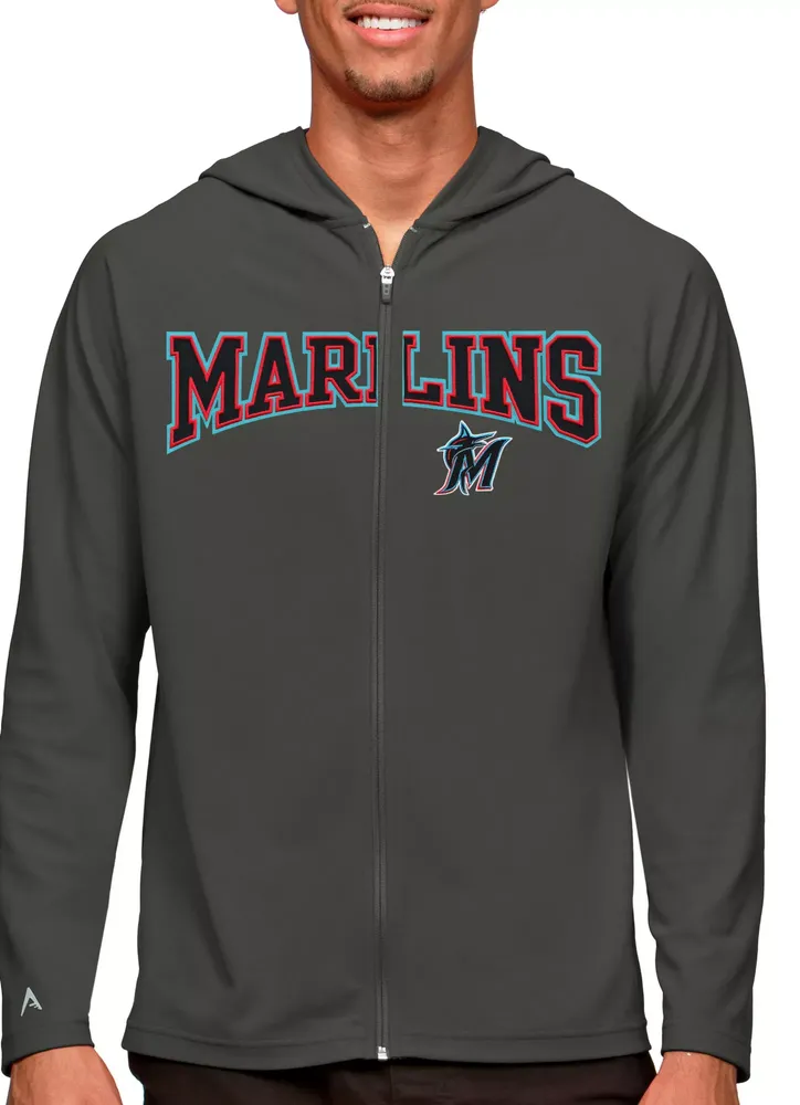 Antigua Men's Miami Marlins Gray Legacy Full Zip Hoodie