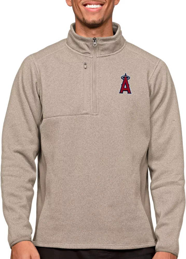 Antigua Men's Los Angeles Angels Oatmeal 1/4 Zip Course Pullover