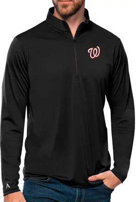 Antigua Women's Washington Nationals Black Tribute 1/4 Zip Pullover