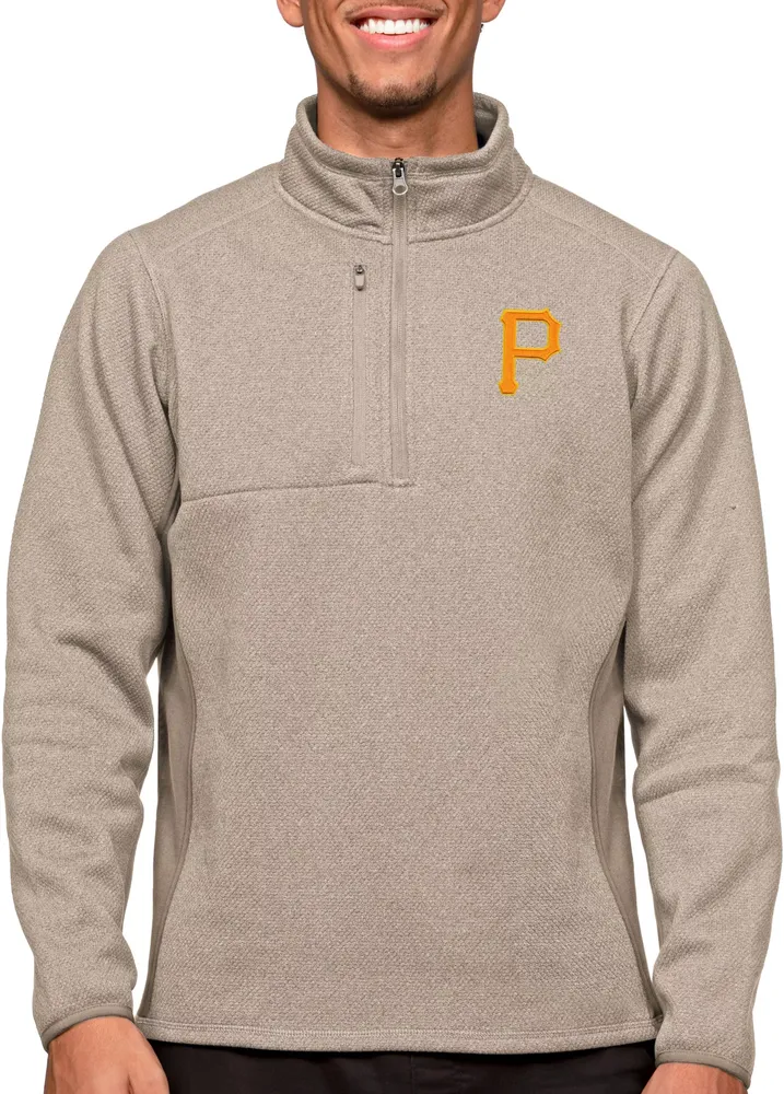 Antigua Men's Pittsburgh Pirates Oatmeal 1/4 Zip Course Pullover