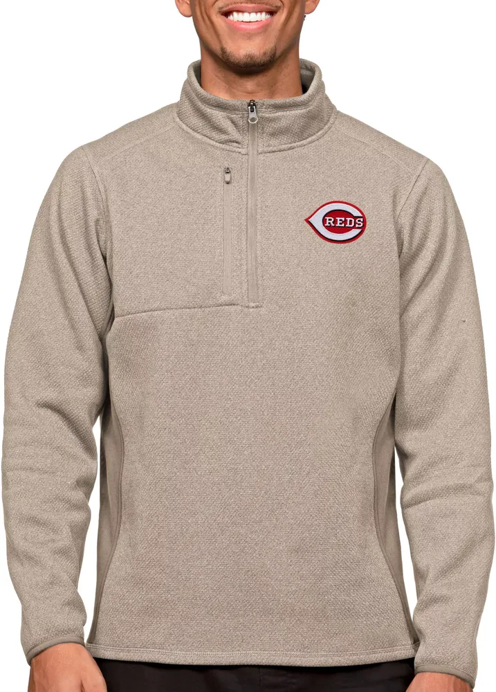 Antigua Men's Cincinnati Reds Oatmeal 1/4 Zip Course Pullover