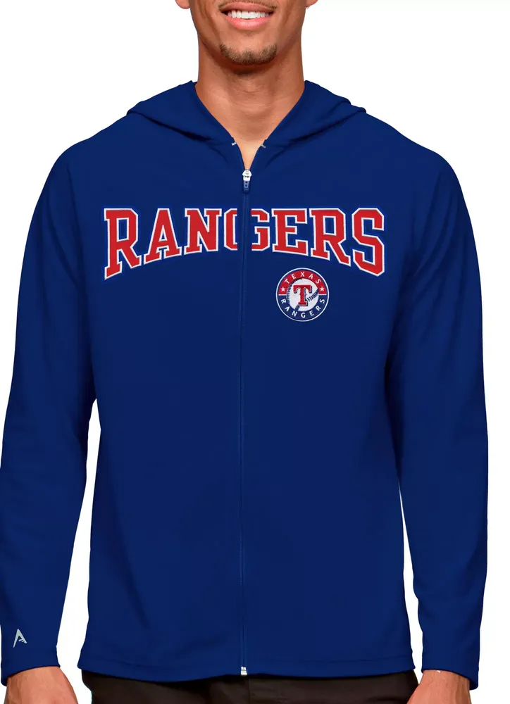 Antigua Men's Texas Rangers Royal Legacy Full Zip Hoodie