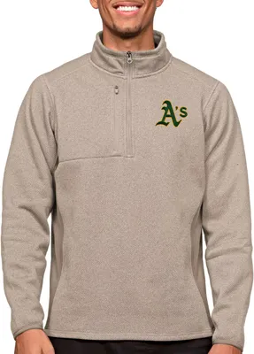 Antigua Men's Oakland Athletics Oatmeal 1/4 Zip Course Pullover