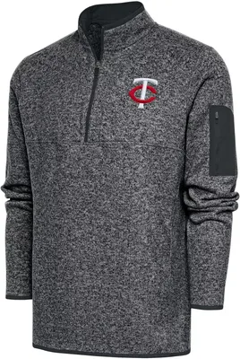 Antigua Men's Minnesota Twins Charcoal Fortune 1/4 Zip Pullover