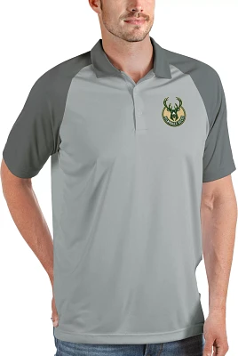 Antigua Men's Milwaukee Bucks Nova Silver Polo