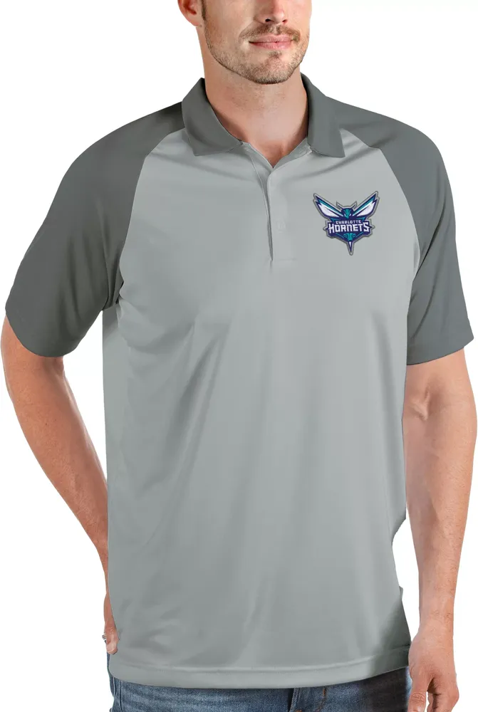 Antigua Men's Charlotte Hornets Nova Silver Polo