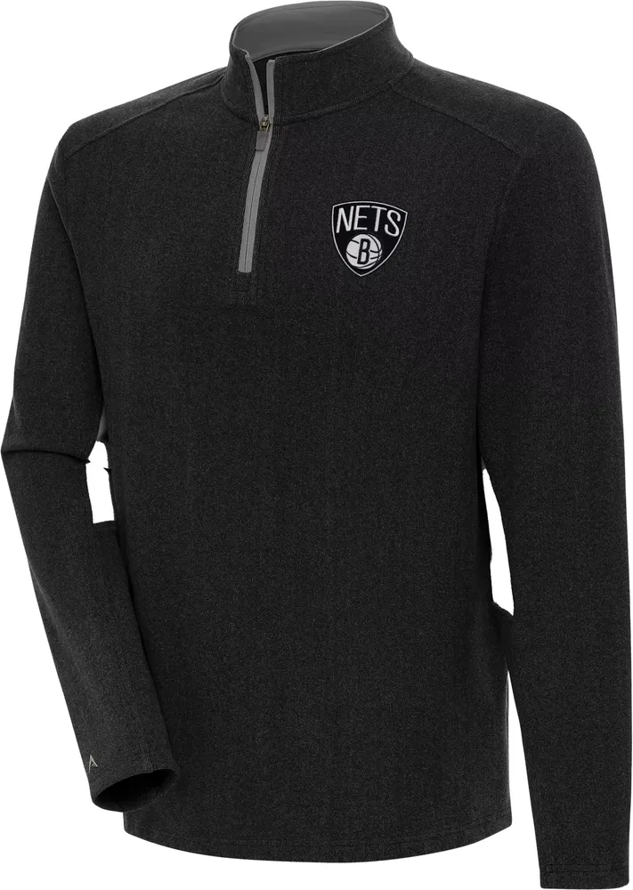 Antigua Men's Brooklyn Nets Phenom 1/4 Zip Black Sweater