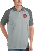 Antigua Men's Detroit Pistons Nova Silver Polo