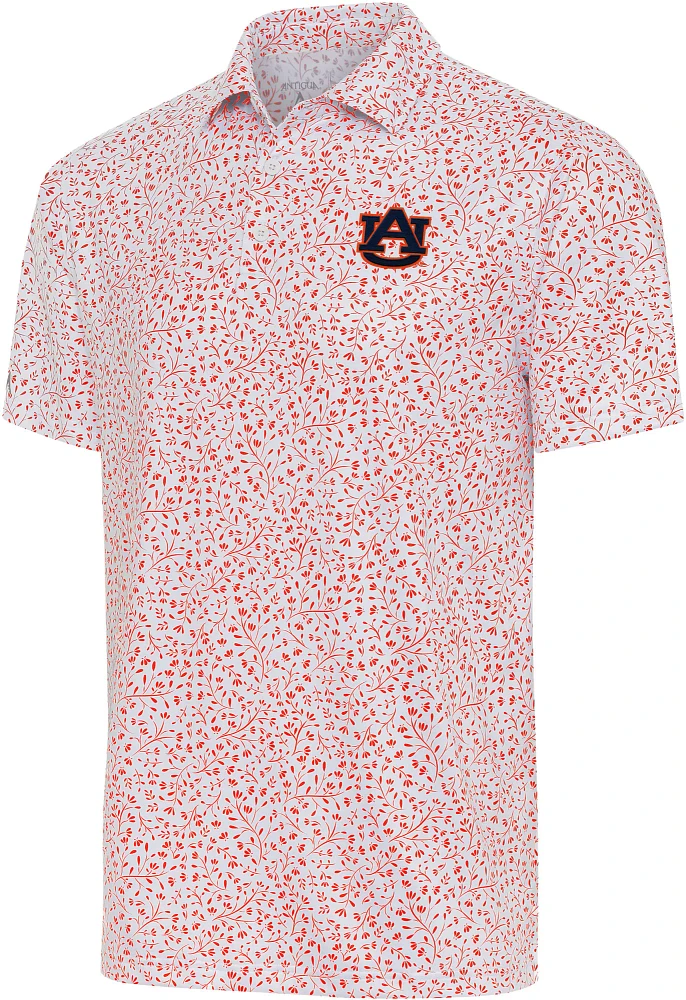 Antigua Men's Auburn Tigers White Floral Motion Polo