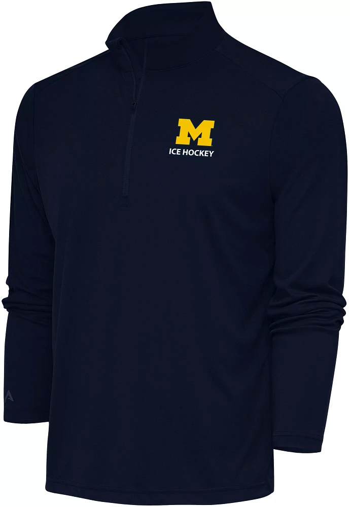 Antigua Men's Michigan Wolverines Hockey Navy Tribute 1/4 Zip Pullover