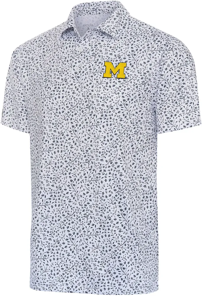 Antigua Men's Michigan Wolverines White Floral Motion Polo