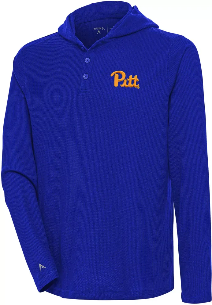 Antigua Men's Pitt Panthers Blue Strong Hold Hooded Henley