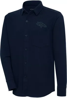 Antigua Men's Denver Broncos Steamer Navy Button-Up Long Sleeve Shirt