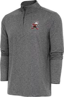 Antigua Men's Cleveland Browns Hunk Black Heather Throwback Quarter-Zip Long Sleeve Pullover