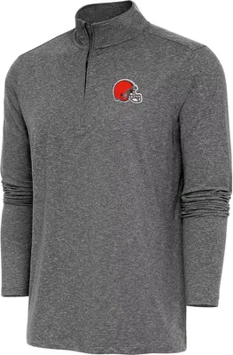 Antigua Men's Cleveland Browns Black Heather Hunk Quarter-Zip Pullover