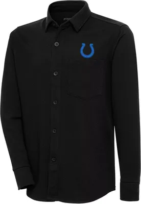 Antigua Men's Indianapolis Colts Steamer Black Button-Up Long Sleeve Shirt