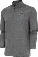 Antigua Men's Miami Dolphins Hunk Black Heather Throwback Quarter-Zip Long Sleeve Pullover