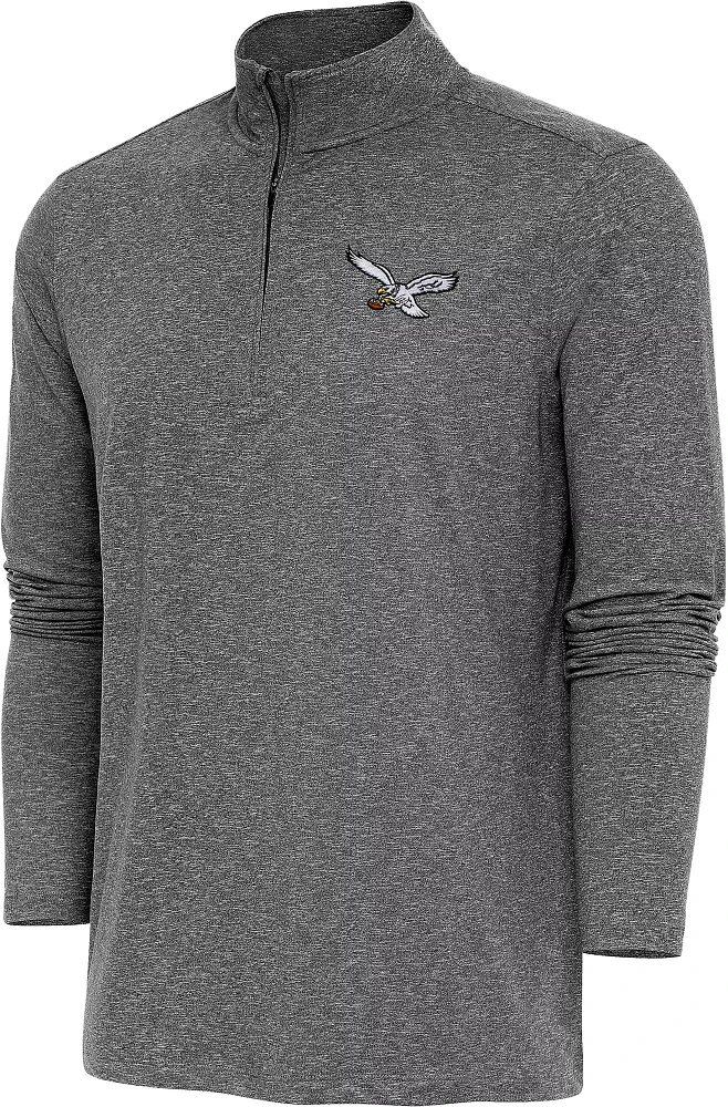 Antigua Men's Philadelphia Eagles Hunk Black Heather Throwback Quarter-Zip Long Sleeve Pullover