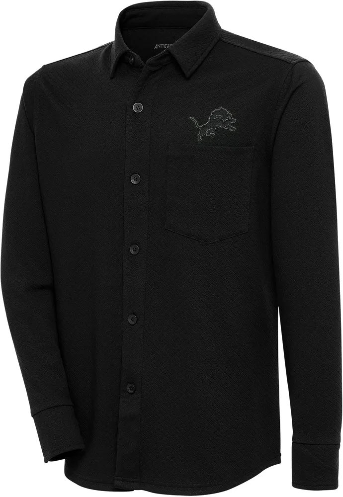 Antigua Men's Detroit Lions Steamer Black Button-Up Long Sleeve Shirt