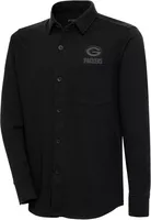 Antigua Men's Green Bay Packers Steamer Black Button-Up Long Sleeve Shirt