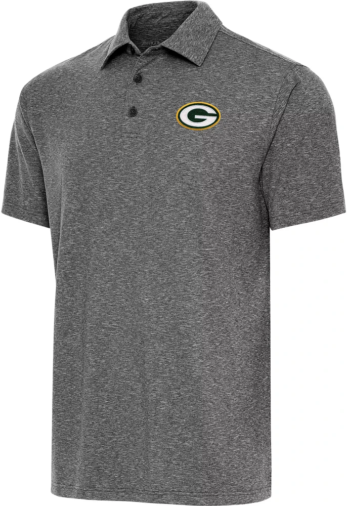 Antigua Men's Green Bay Packers Black Heather Par 3 Polo