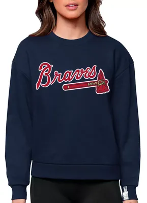 Antigua Women's Atlanta Braves Navy Victory Crew Pullover