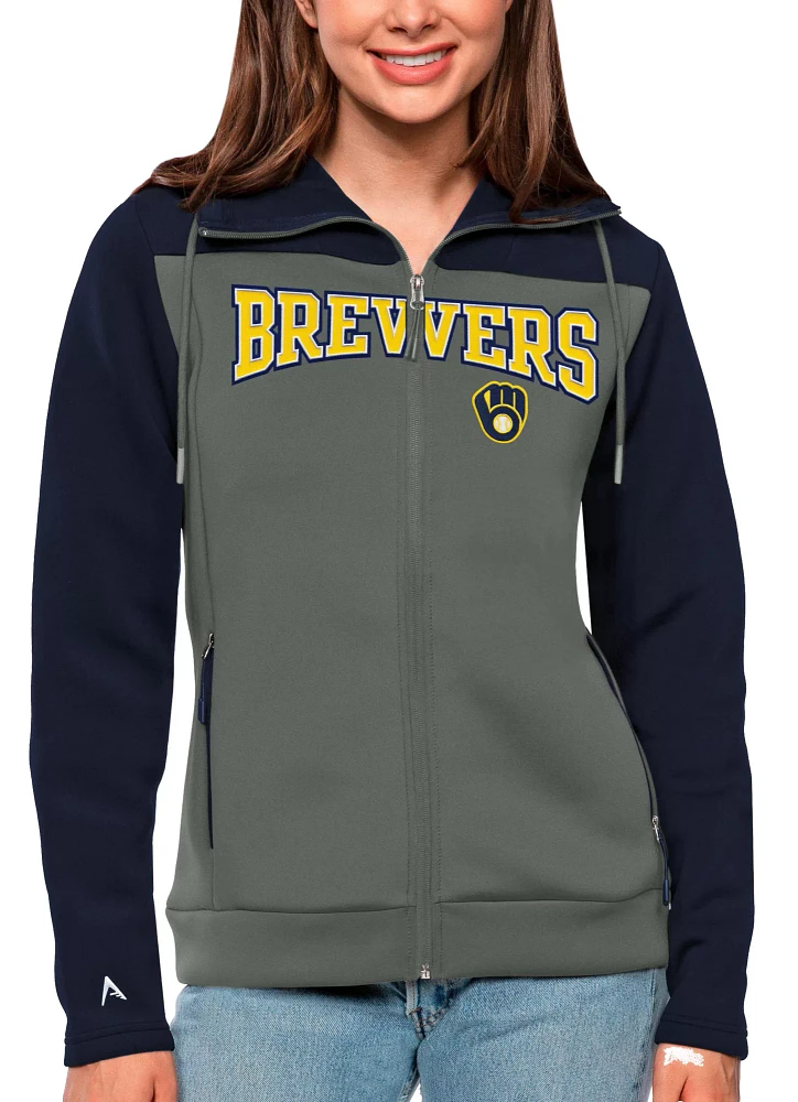 Antigua Women's Milwaukee Brewers Navy Protect Jacket