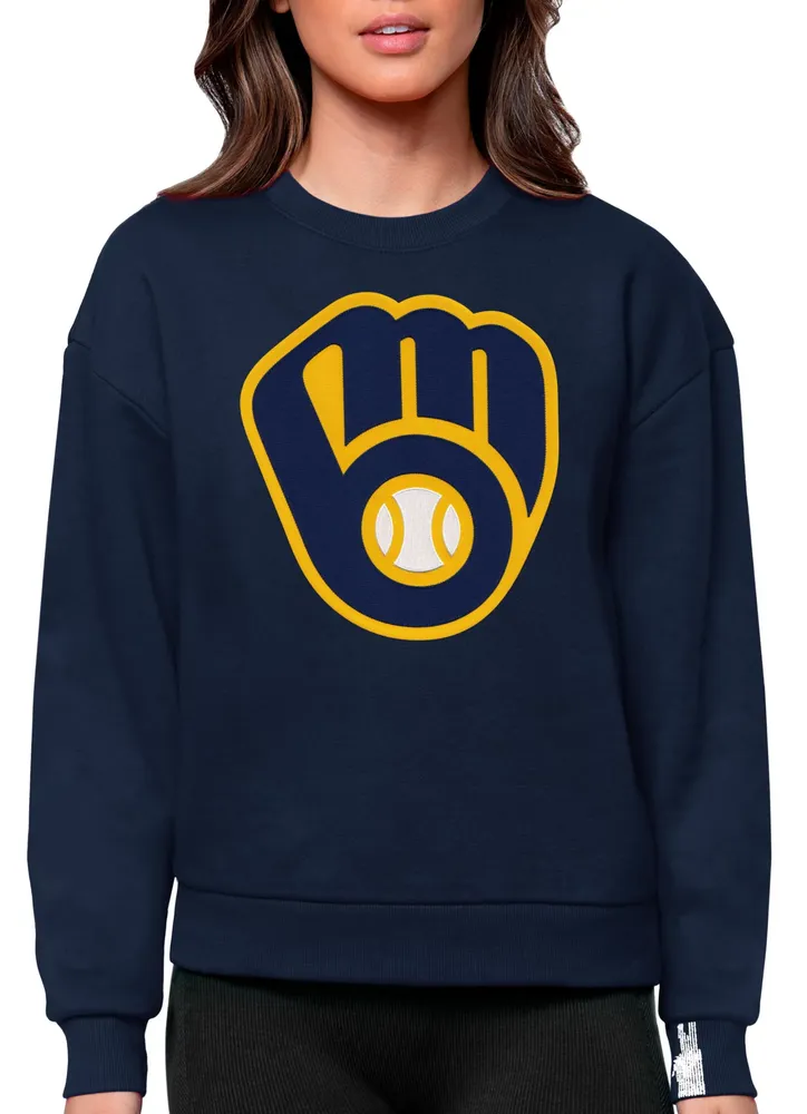 Antigua Women's Milwaukee Brewers Navy Victory Crew Pullover