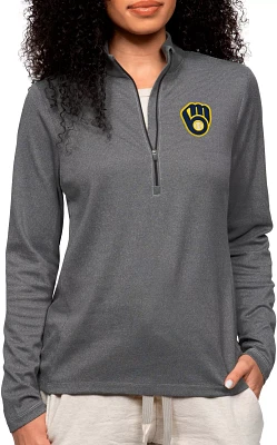 Antigua Women's Milwaukee Brewers Charcoal Epic 1/4 Zip Pullover