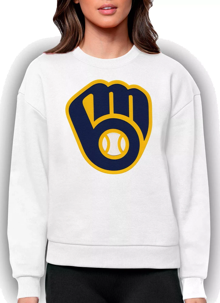 Antigua Women's Milwaukee Brewers White Victory Crew Pullover