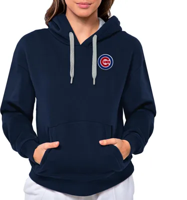 Antigua Women's Chicago Cubs Navy Victory Hooded Pullover