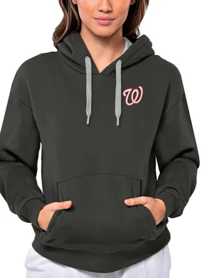 Antigua Women's Washington Nationals Charcoal Victory Hooded Pullover