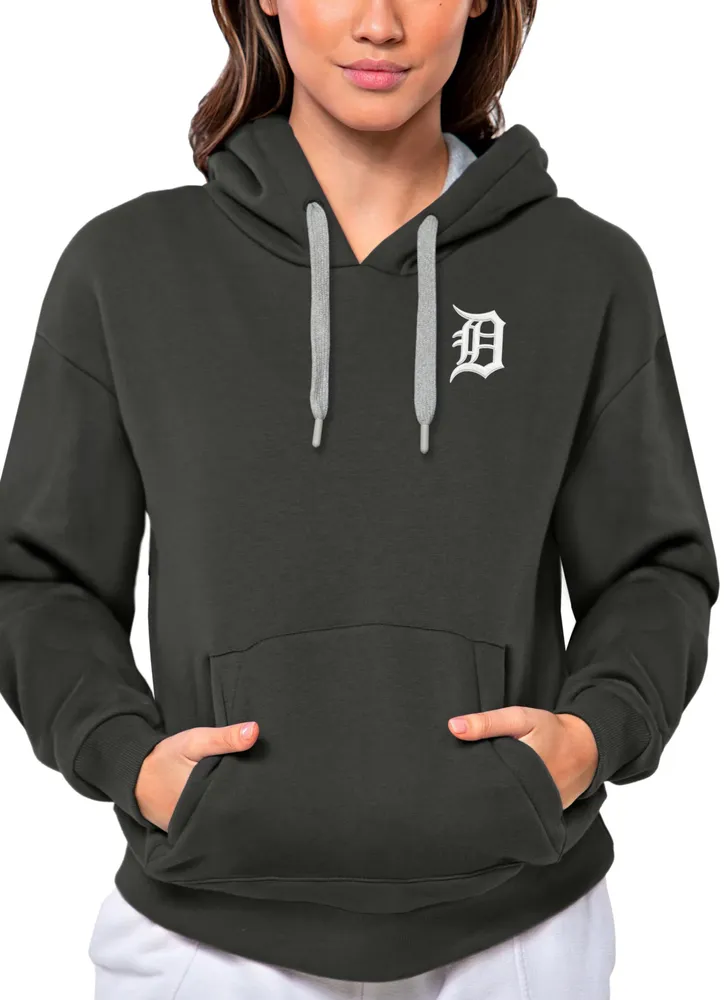 Antigua Women's Detroit Tigers Charcoal Victory Hooded Pullover