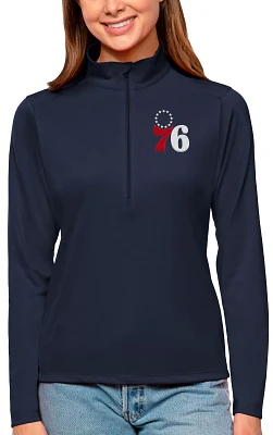 Antigua Women's Philadelphia 76ers Tribute Navy Pullover Sweater