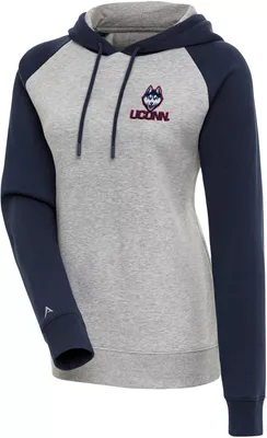 Antigua Women's UConn Huskies Navy Victory Colorblock Pullover Hoodie