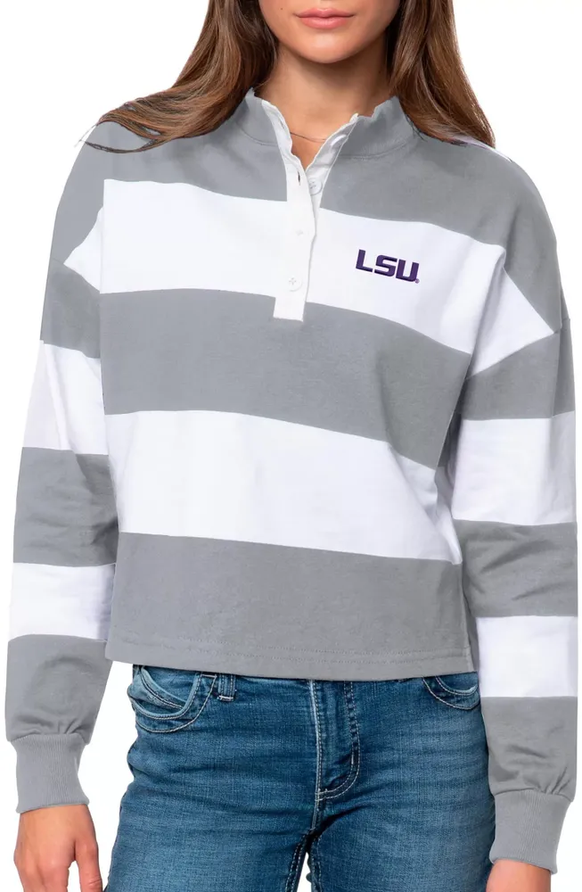 Antigua Women's LSU Tigers Grey Rugby Long Sleeve Shirt